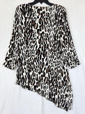 Chicos Travelers 2 Top Leopard Print Tunic 3/4 Sleeve Asymmetrical Womens Large