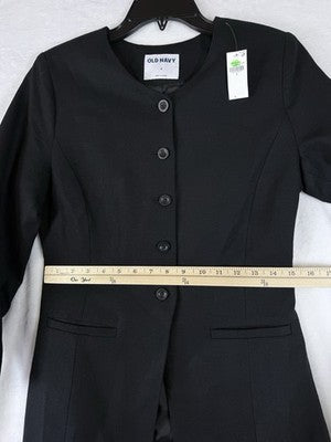 Old Navy Linen Blazer Women Small Black Collarless Button Front Suit Jacket New