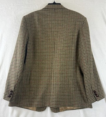 Vintage LL Bean Womens Jacket 12 Petite Brown Houndstooth Wool Blazer 80s 90s