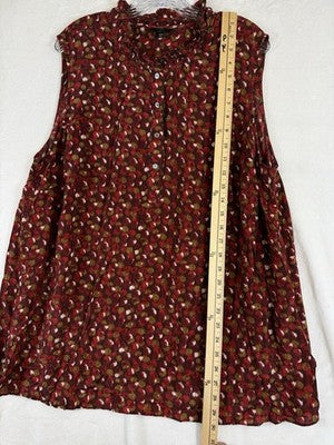 Talbots 22W Top Sleeveless Washed Silk Red Floral Womens Blouse