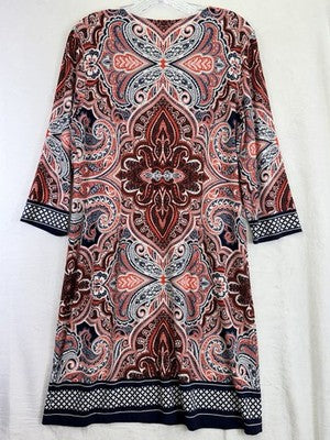 Studio One New York Dress Large Shift Blue Paisley 3/4 Sleeve Womens