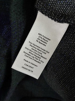 Talbots Top 2XP 3/4 Sleeve Blue Green Plaid 2X Petite Womens Plus Size Metallic