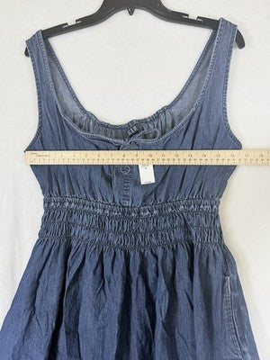 Gap Denim Mini Dress Medium Womens Blue Fit Flare Tie-Front Smocked Waist New