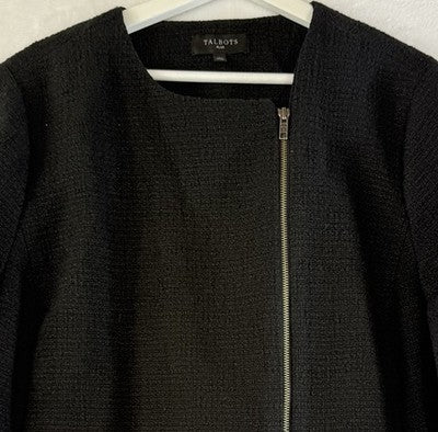 Talbots Jacket 18W Black Blazer Texture Lined Zip Front Plus Size Womens