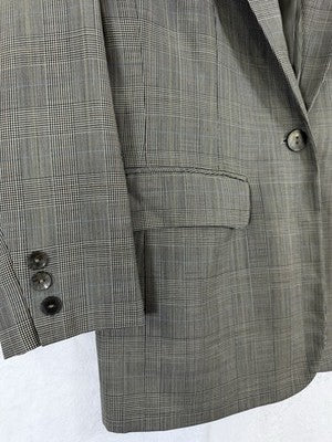 Vintage Lands End Size 6 Blazer Women 90s Tan Plaid Jacket Worsted Wool Made USA