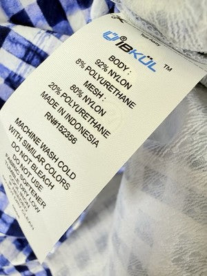 IBKUL Womens Long Sleeve Top XS 1/4 Zip Mock Neck Blue Gingham Check Golf 18076