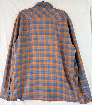Orvis Troutbum Large Long Sleeve Flannel Shirt Button Down Blue Plaid Mens Trout