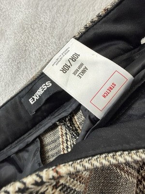 Express Dress Pants 10 Womens High Rise Ankle Gray Beige Plaid 10R