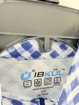 IBKUL Womens Long Sleeve Top XS 1/4 Zip Mock Neck Blue Gingham Check Golf 18076