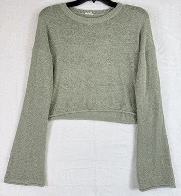 Garage Loose Crop Sweater Medium Green Long Sleeve Tops Roll Hem Boxy