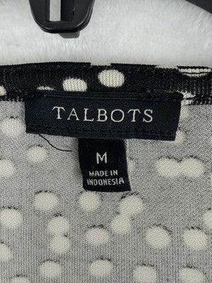 Talbots Top Medium Black White Polka Dot Surplice Blouse Long Sleeve Womens Wrap