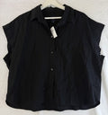 Gap Linen Blend Crop Shirt Large Tall Womens Black Button Up Short Sleeve Women
