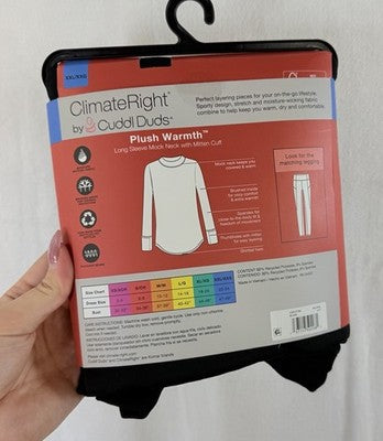 Climate Right Cuddl Duds Womens XXL Top Black Mock Neck Shirt Base Layer New