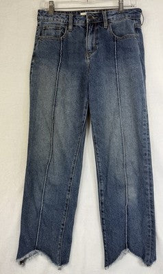 Hidden Jeans 27 Crop Seamed High Rise Straight Leg Raw Hem Blue Womens Denim