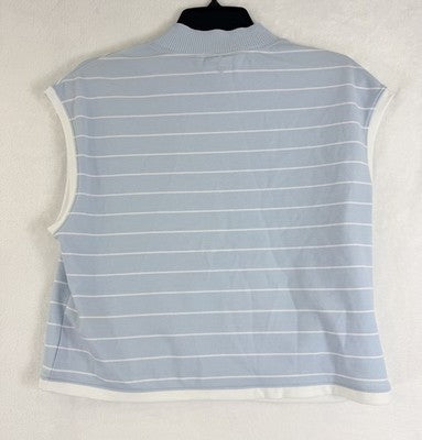 Calia Top Medium Crop Mock Neck Knit Blue White Striped New NWT