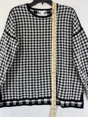 J Jill Medium Sweater Top Black Check Gingham Reversible Long Sleeve Womens