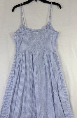 Gap Maxi Dress Medium Womens Sleeveless Linen Blend Blue Striped Drop Waist New