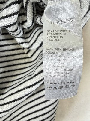 Little Lies Sweater Small Medium Black White Stripe Roll Hem Womens Knit Top