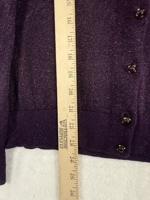 Talbots Cardigan Sweater Medium Purple Metallic Long Sleeve Jewel Buttons Womens