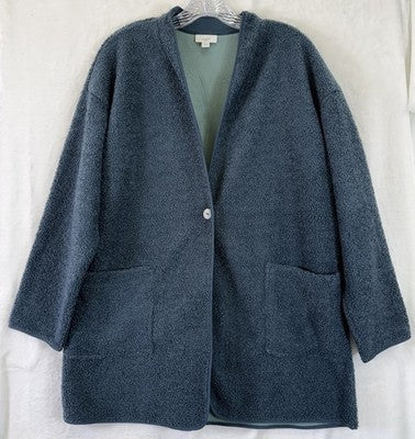 J Jill Cardigan Medium Teddy Fleece Lined Pure Blue Button Blue Women Jacket