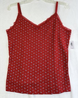 Gap Tank Top Large Tall Women Pointelle Red Floral Baby Doll Sleeveless New NWT