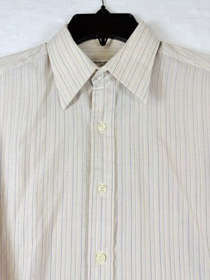 Yves Saint Laurent Shirt Button Up 14.5 32/33 Mens Beige Striped YSL Vintage