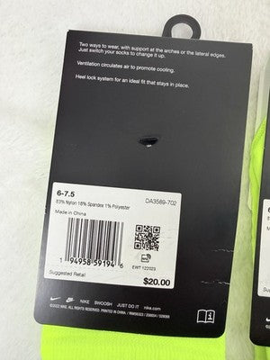 Nike Spark Running Socks No Show Lot Men 6-7.5 Women 7.5-9 Medium Volt New