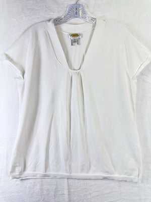 Talbots Sweater Large Short Sleeve White V Neck Womens Vintage