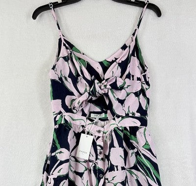 Frnch Dress Medium Sleeveless Pink Floral Fit Flare Keyhole Tie Front New NWT