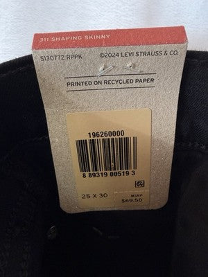 Levis 311 Shaping Skinny Jeans 25 Womens Black 25x30 New NWT