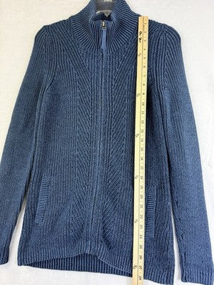 LL Bean Cardigan Sweater Womens XS Blue  Cable Knit Full Zip Blue 100% Cotton
