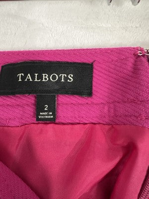 Talbots Pencil Skirt 2 Bright Hot Pink 100% Cotton Lined Womens Knee Length