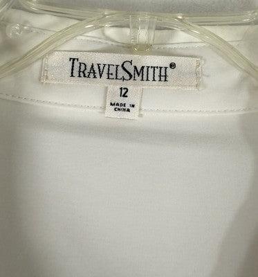 Travel Smith Womens Shirts 12 Ruffle Blouse Ivory White Button Up Long Sleeve