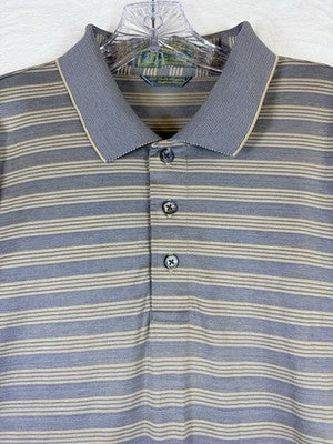 Descente Mens Golf Polo XL Double Mercerized Egyptian Cotton Shirt Gray Striped
