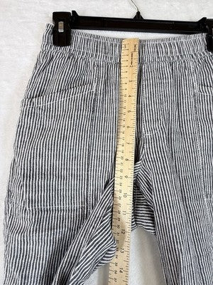 Old Navy Linen Pants XS Women Gray White Striped Pull On Cotton