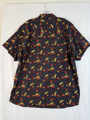 Toad And Co Mens Shirt XXL Fletcher Blue  Fruit Print Short Sleeve Button Up
