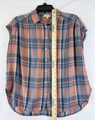 LOFT Womens Tops Large Sleeveless Shirt Plaid Button Up Lightweight Pink Blue