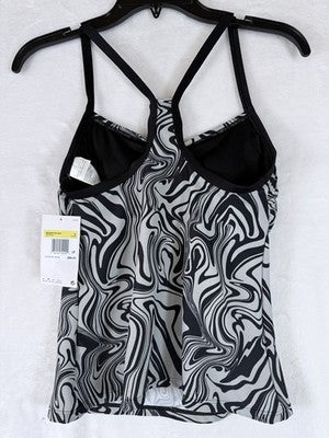Nike Swim Tankini Top Small Womens Black Gray Racer Back Swimsuit New NWT