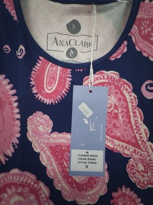Ana Claire Dress Small Sleeveless Flounce Knit Pink Blue Paisley Women New NWT