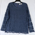 Chicos Tops Size 2 Blue Long Sleeve Knit W/ Lace Overlay Blouse Large Womens
