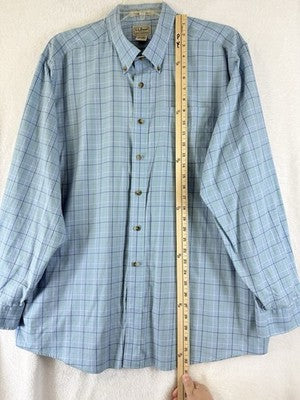 LL Bean Shirt XXL Mens Button Down Blue Plaid Wrinkle Resistant Traditional Fit