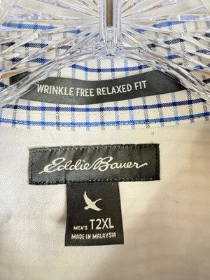 Eddie Bauer Shirt 2XL Tall Button Down Wrinkle Free Relaxed Fit Blue Long Sleeve