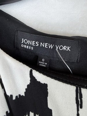 Jones New York Dress 6 Sleeveless Black White Floral Knee Length Polka Dot Women