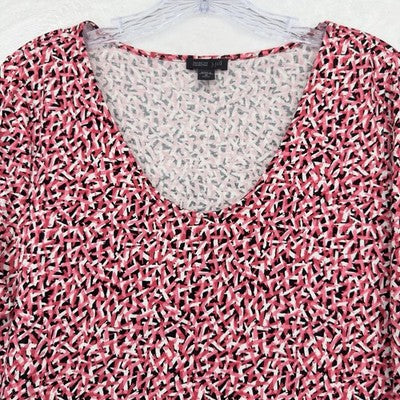 J Jill Wearever Top Medium Tunic 3/4 Sleeve Womens Red Black Pink Print Missy