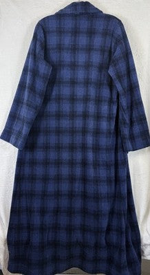 LL Bean Fleece Wrap Robe Women XS Blue Plaid Tie Belt Pockets
