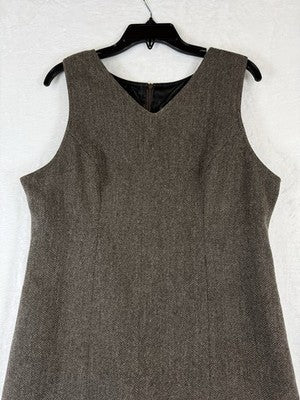 LL Bean Women 12 Dress 100% Wool Sleeveless Sheath Made In USA Vintage 90s Brown