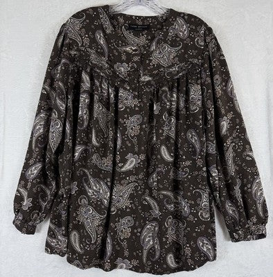 Lane Bryant 22 Tops Long Sleeve Peasant Blouse Brown Floral Plus Size Womens