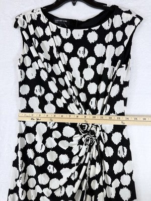 Jones New York Dress 6 Sleeveless Black White Floral Knee Length Polka Dot Women