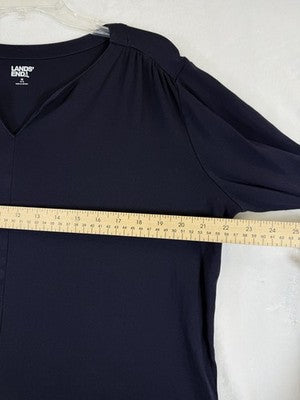 Lands End Top Medium Knit Navy Blue 3/4 Sleeve Tee Womens