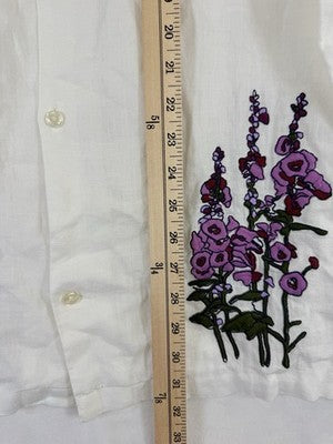 Gap Linen Shirt Womens Large Tall Long Sleeve White Button Up Embroidered New